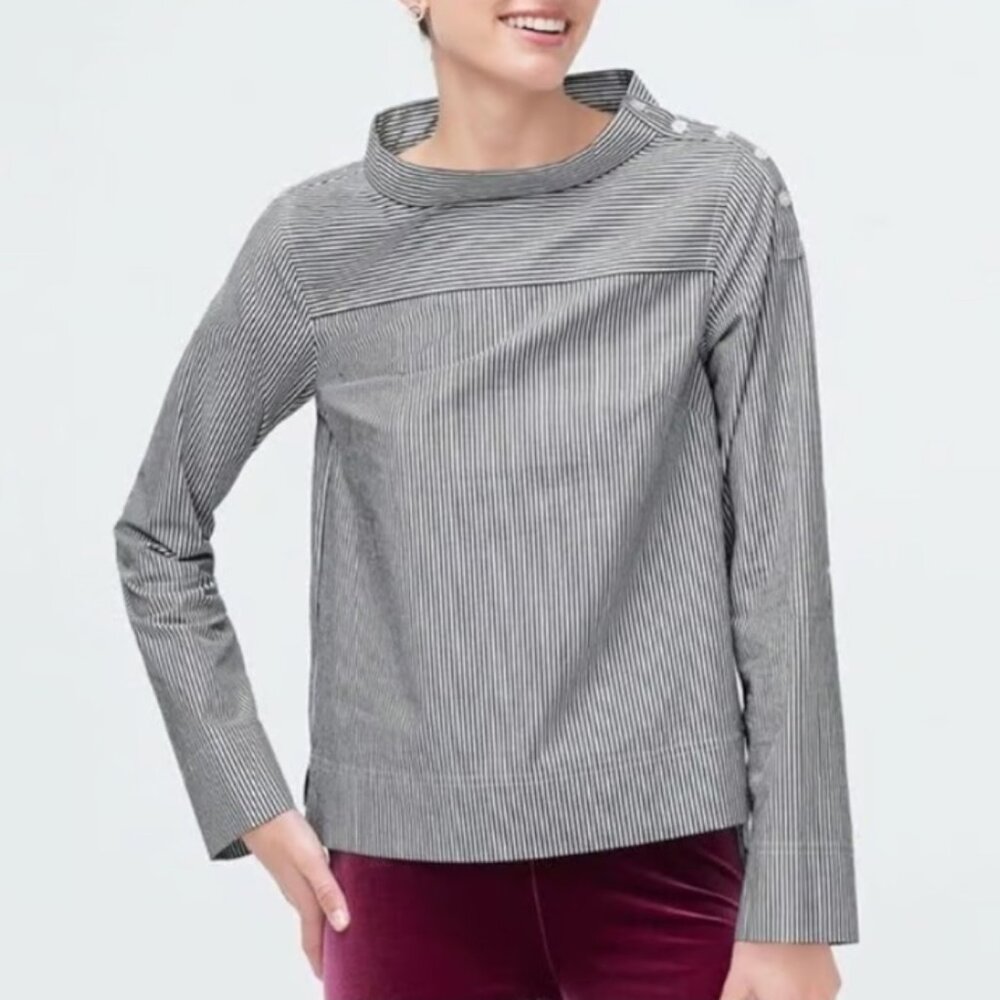 J. CREW | 100% Cotton FunnelNeck Shoulder Button Striped Casual Top